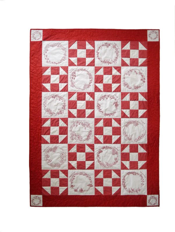 The Flower Year Redwork Quilt Kit FLOWERYEARREDKIT XIDD